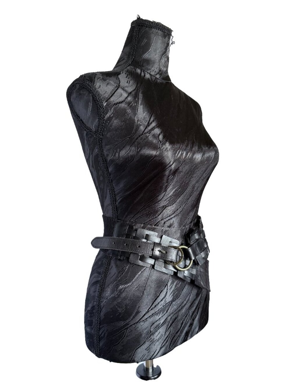 Anthropologie Black Wide Woven Leather Stretch Corset Belt - Size S / M
